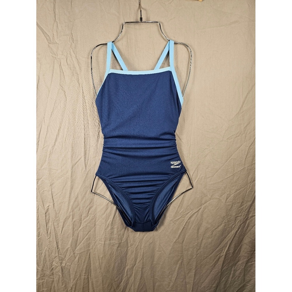 Speedo Endurance+ Womens Navy Blue One Piece Swimsuit Ruched Size 6/32